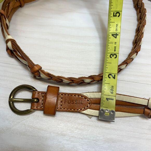 Fossil Womens Braided Leather Belt Two Tone Brown Beige Size Medium main image 5